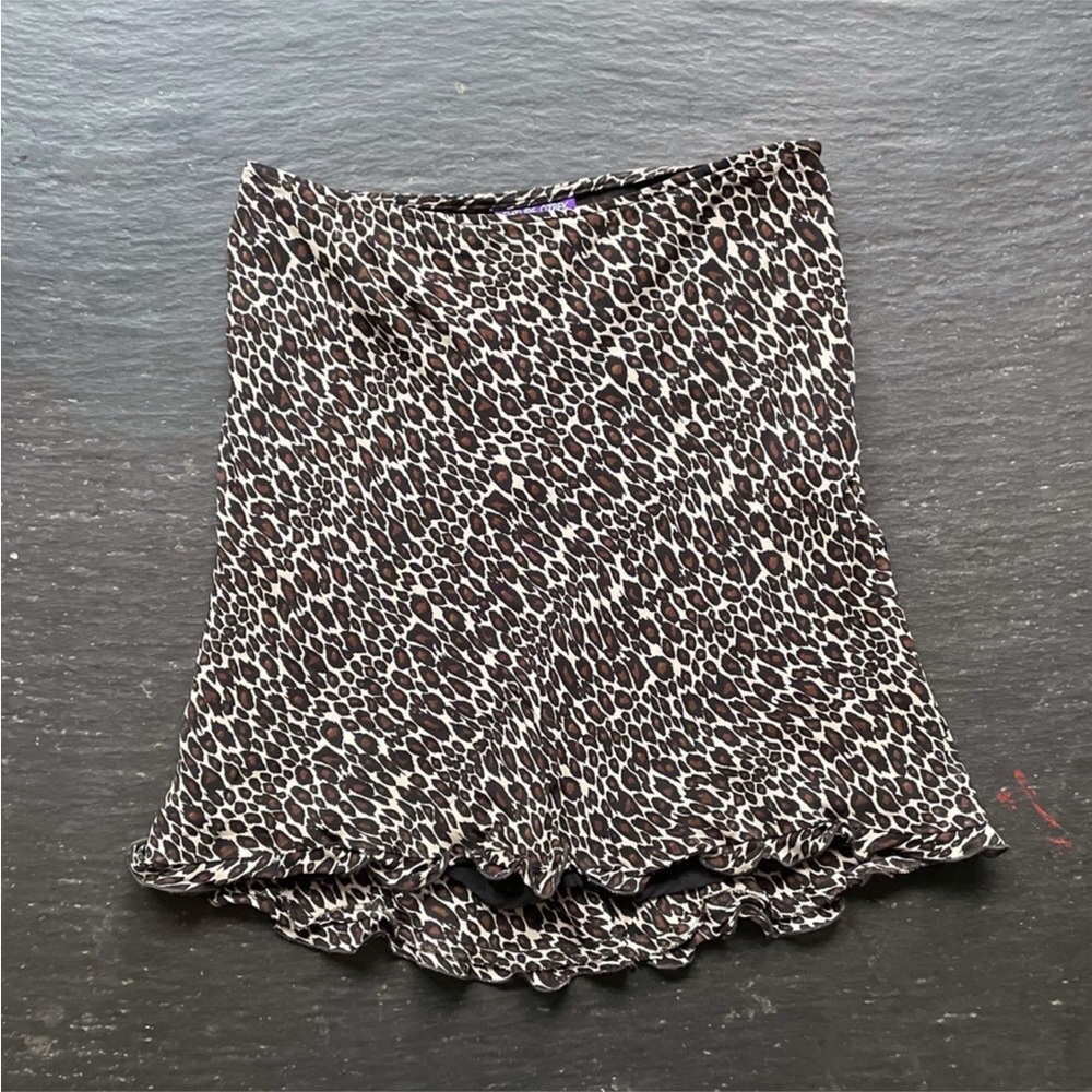 FUTURE OZBEK] Tan Brown Black Chiffon Ruffle hem Mini Skirt